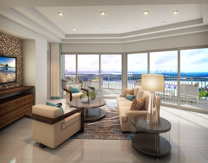A great room rendering for our Fort Myers Beach condos.